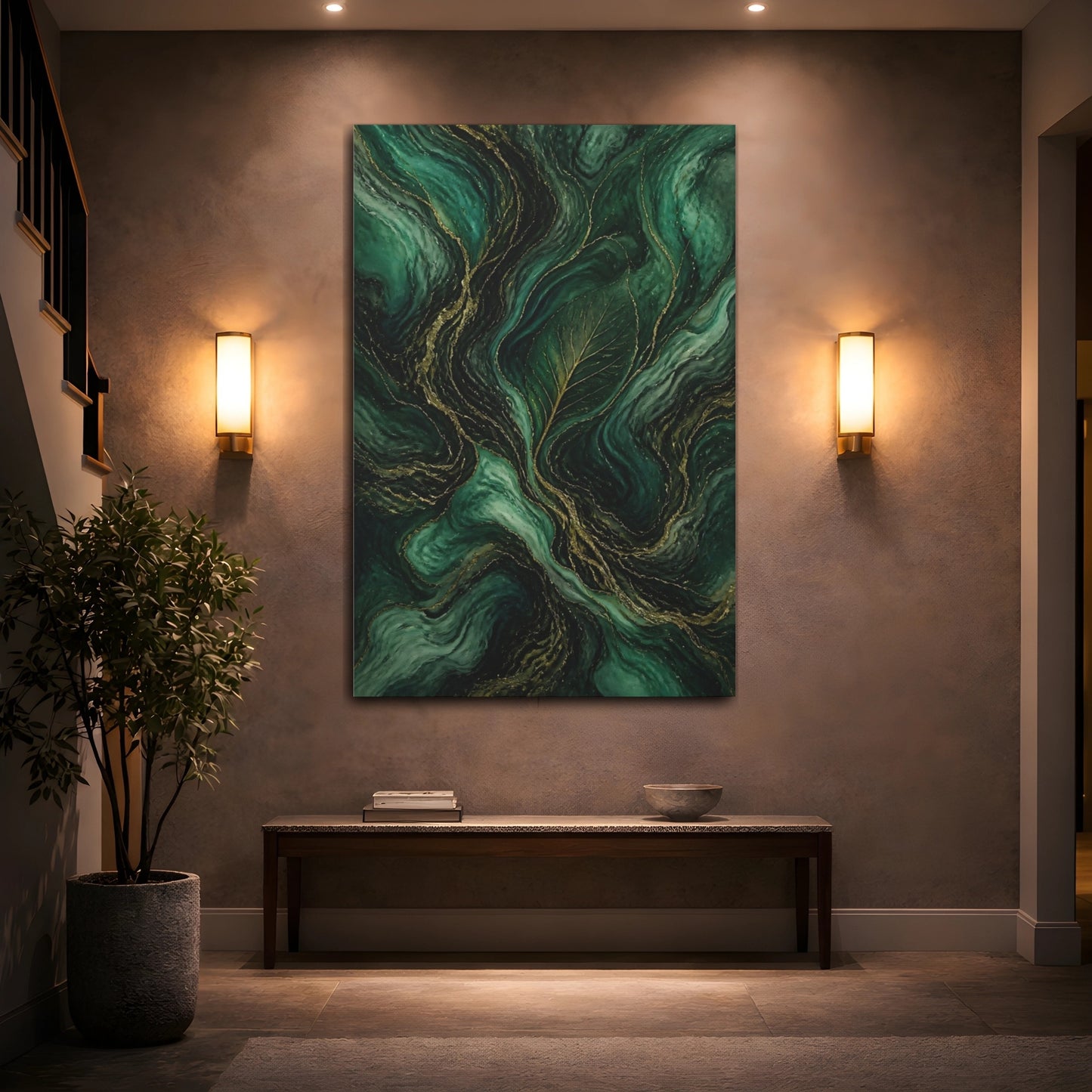 Mockup 2. Nature Leaf Emerald Gold shown as stretched canvas wall art