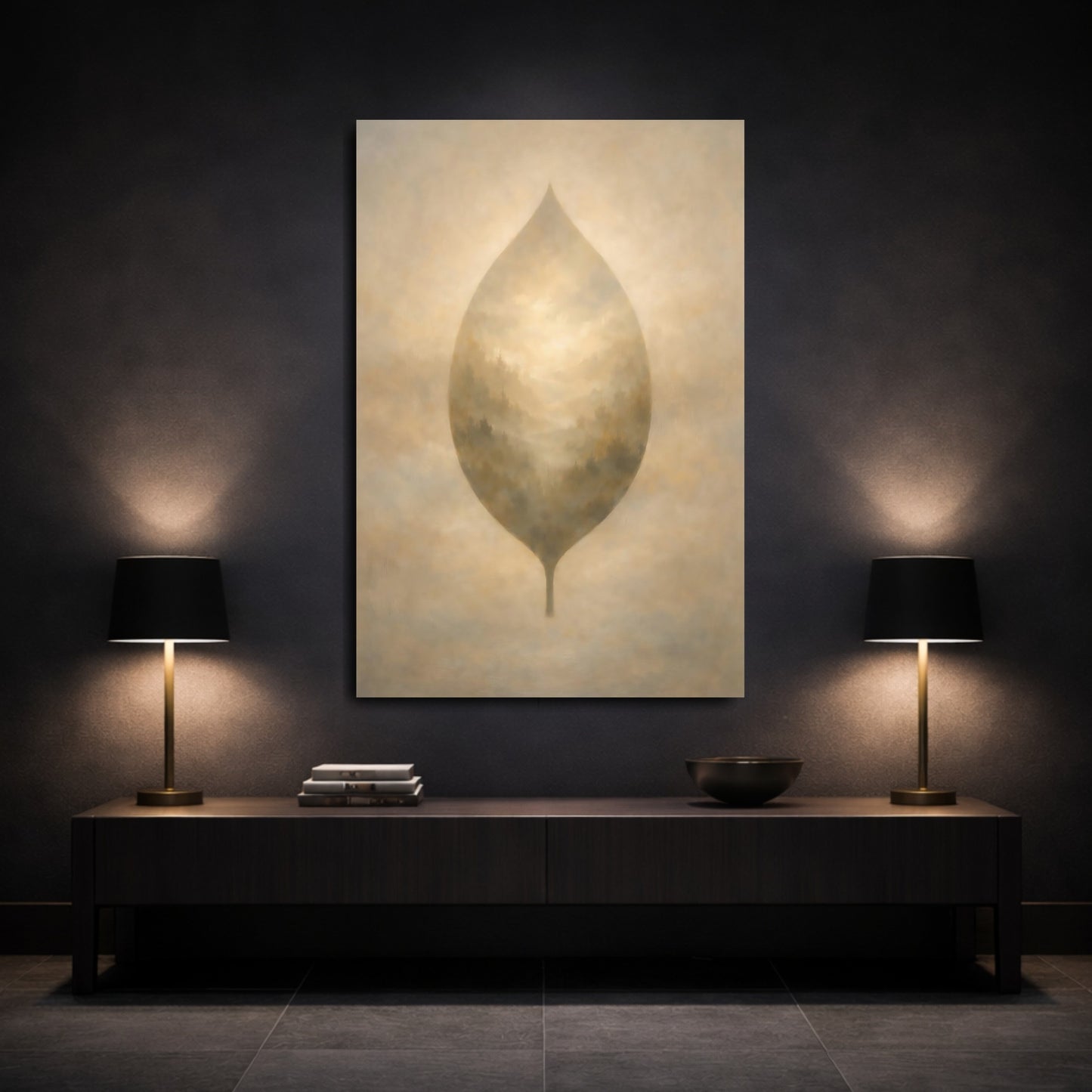 Mockup 2. Nature Leaf Golden Beige Leaf shown as stretched canvas wall art