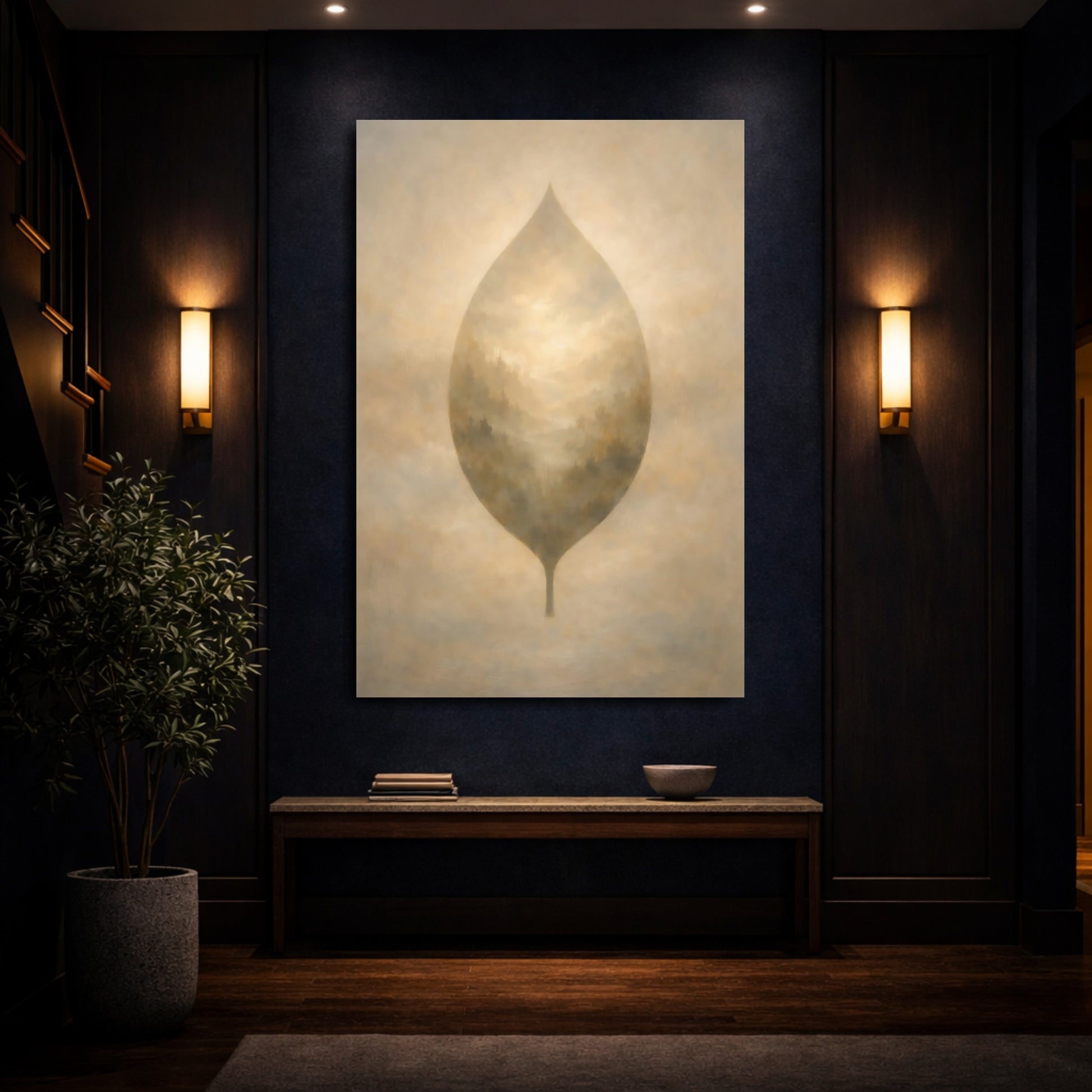 Mockup 3. Nature Leaf Golden Beige Leaf shown as stretched canvas wall art