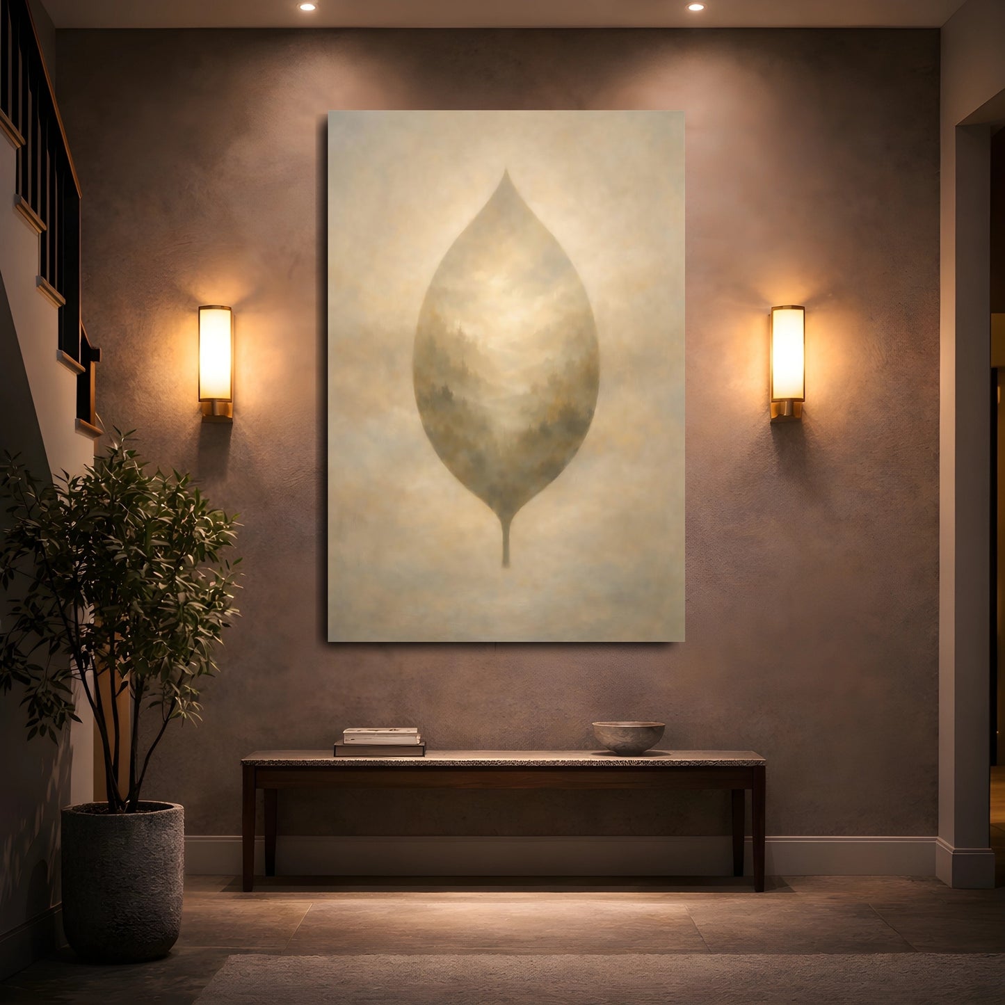 Mockup 4. Nature Leaf Golden Beige Leaf shown as stretched canvas wall art