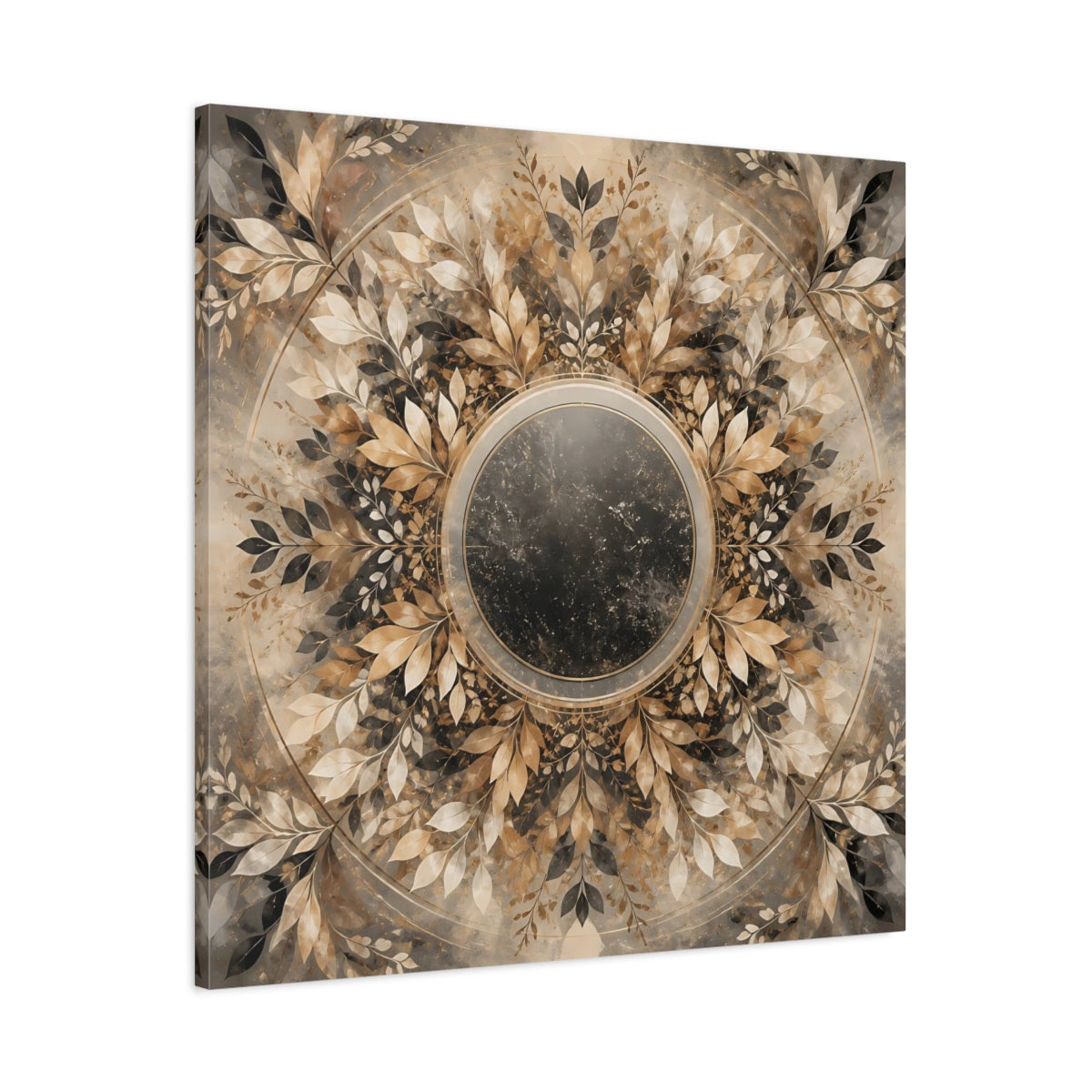 Main Mockup. Nature Leaf Mandala Brown And Gold Botanical shown as canvas print