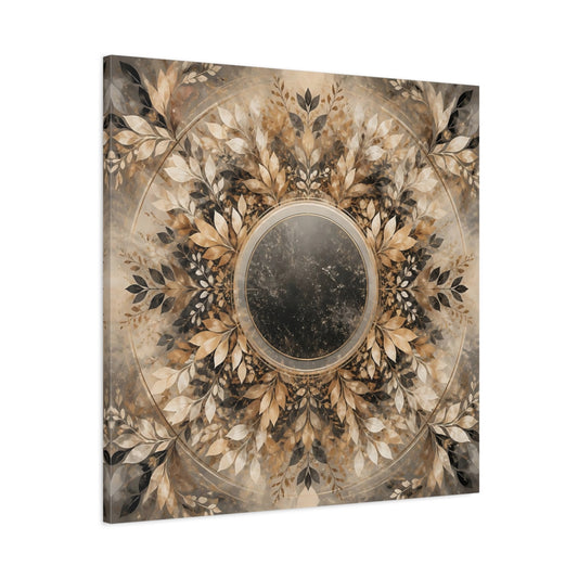 Main Mockup. Nature Leaf Mandala Brown And Gold Botanical shown as canvas print