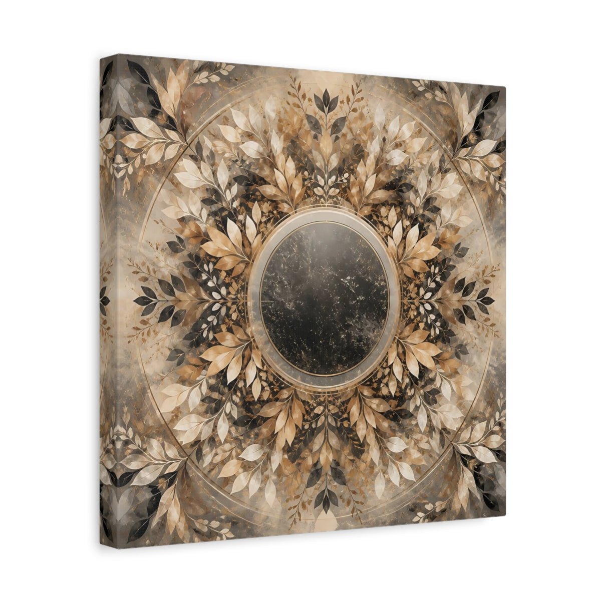 Nature Leaf Mandala Brown And Gold Canvas Print Wall Art – Vintage Living Room, Above Console Table - YesArtYes