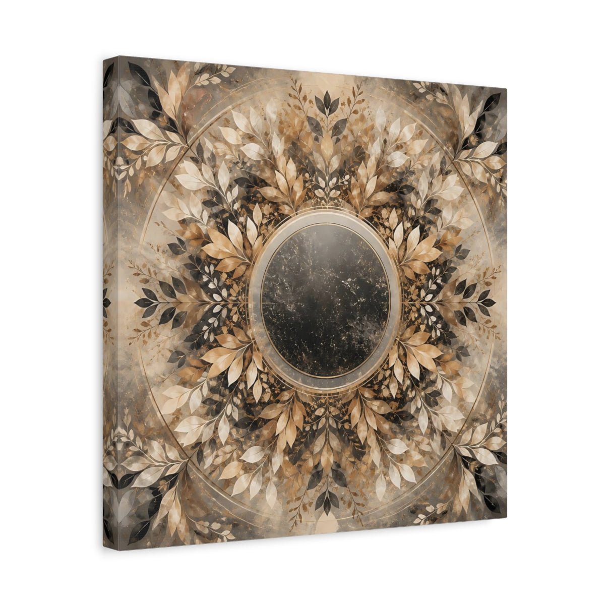 Nature Leaf Mandala Brown And Gold Canvas Print Wall Art – Vintage Living Room, Above Console Table - YesArtYes