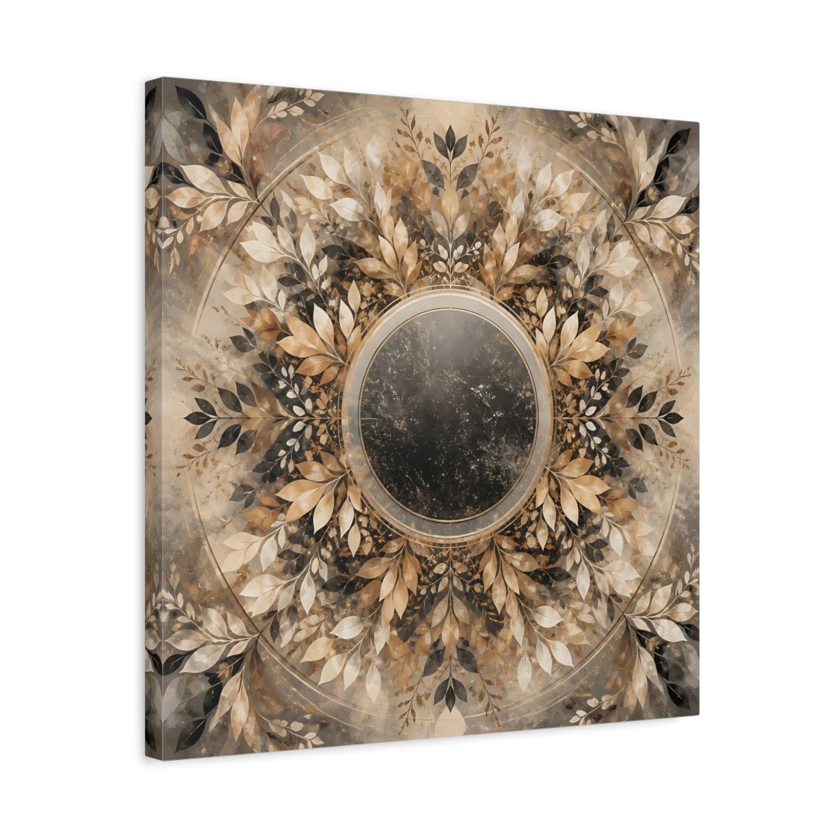 Nature Leaf Mandala Brown And Gold Canvas Print Wall Art – Vintage Living Room, Above Console Table - YesArtYes