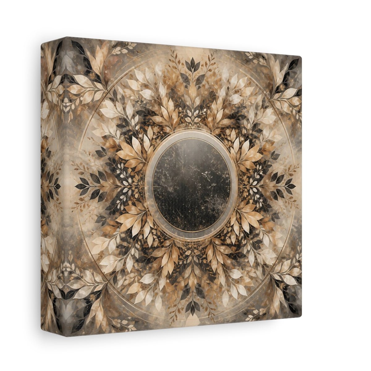 Nature Leaf Mandala Brown And Gold Canvas Print Wall Art – Vintage Living Room, Above Console Table - YesArtYes