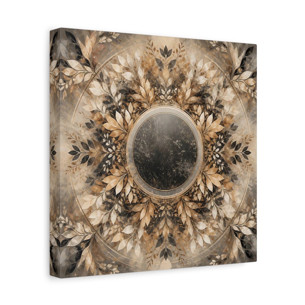 Nature Leaf Mandala Brown And Gold Canvas Print Wall Art – Vintage Living Room, Above Console Table - YesArtYes