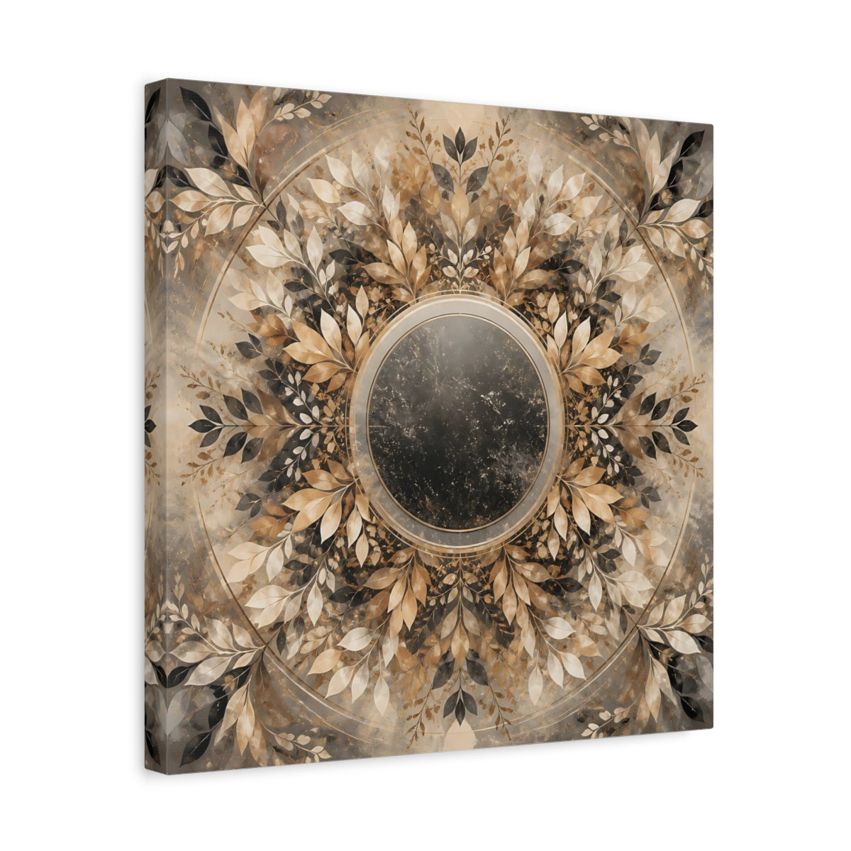 Side Mockup 6. Nature Leaf Mandala Brown And Gold Botanical shown as canvas print