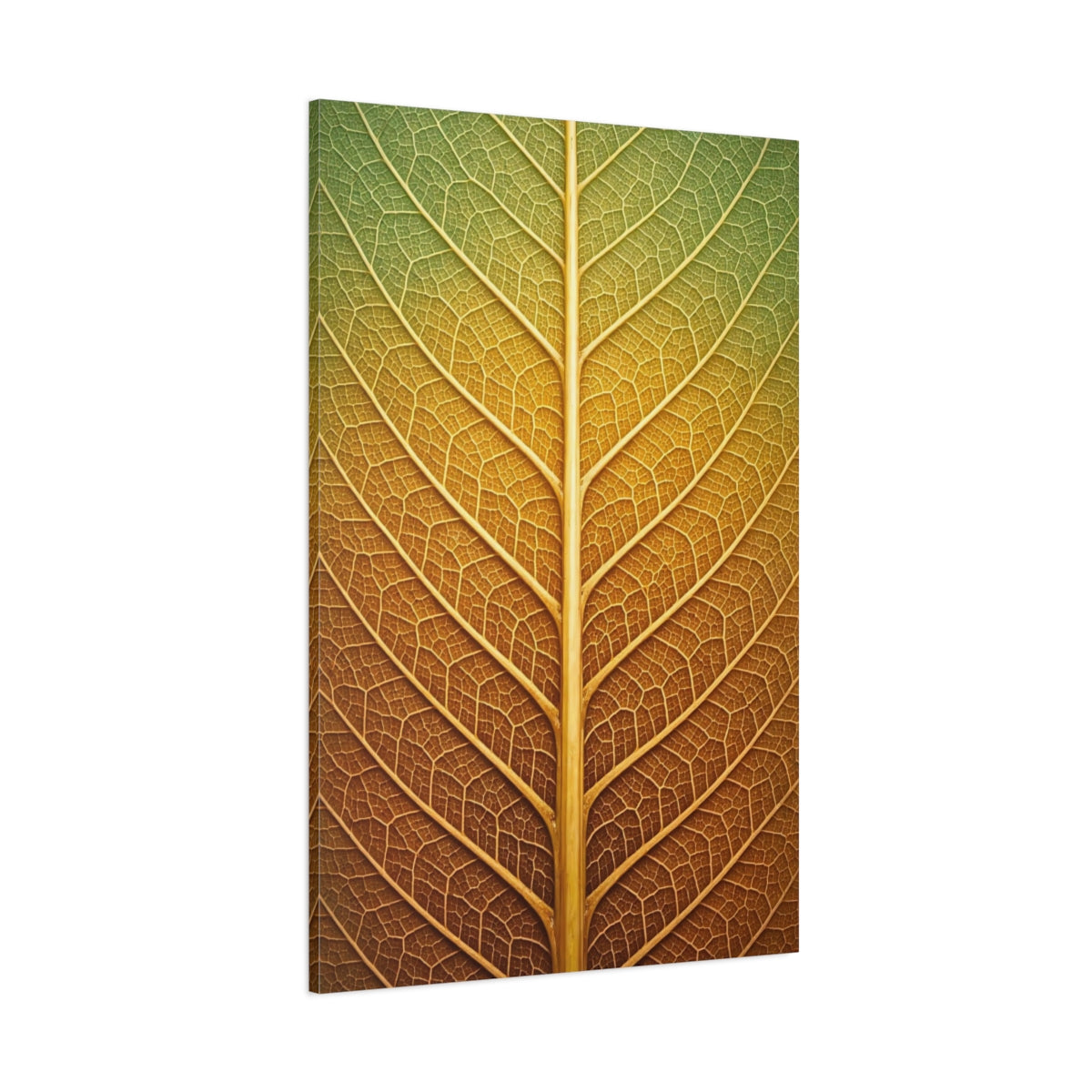 Nature Leaf Veins Green Gold Leaf shown as stretched canvas wall art