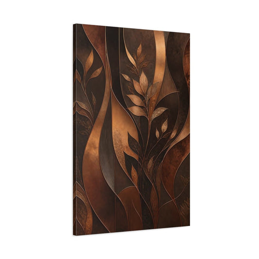 Nature Leaves Brown And Bronze Canvas Wall Art Print – Modern Living Room, Above Console Table - YesArtYes