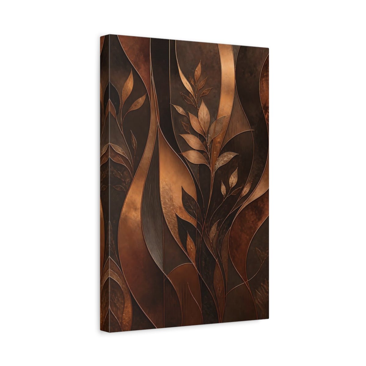 Nature Leaves Brown And Bronze Canvas Wall Art Print – Modern Living Room, Above Console Table - YesArtYes