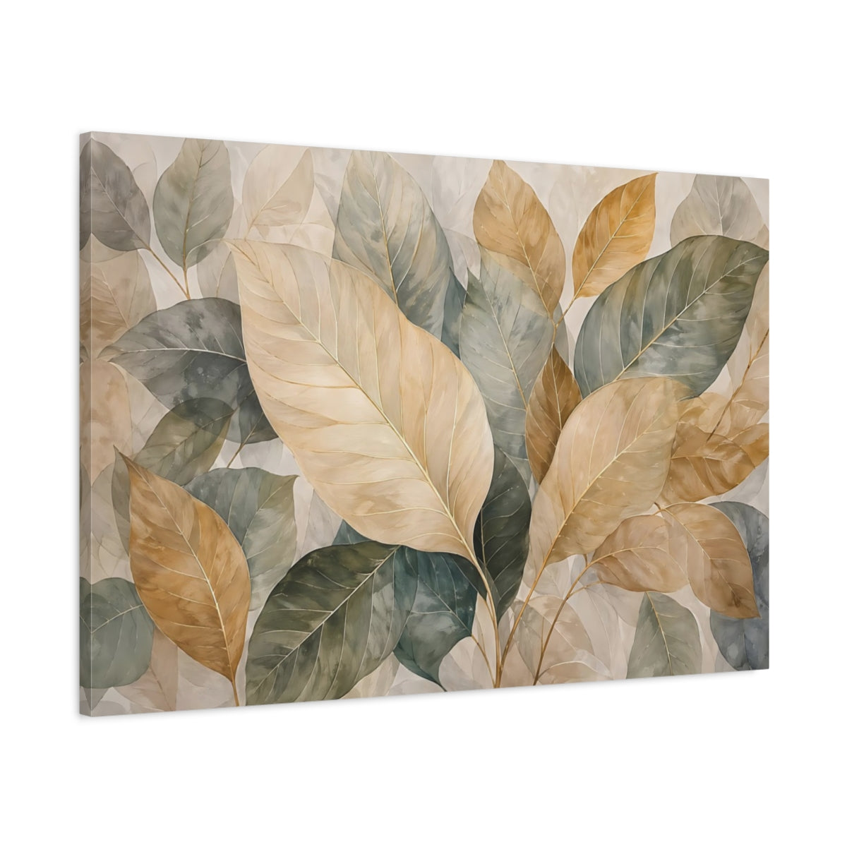 Main Mockup. Nature Leaves Earthy Botanical shown as stretched canvas wall art