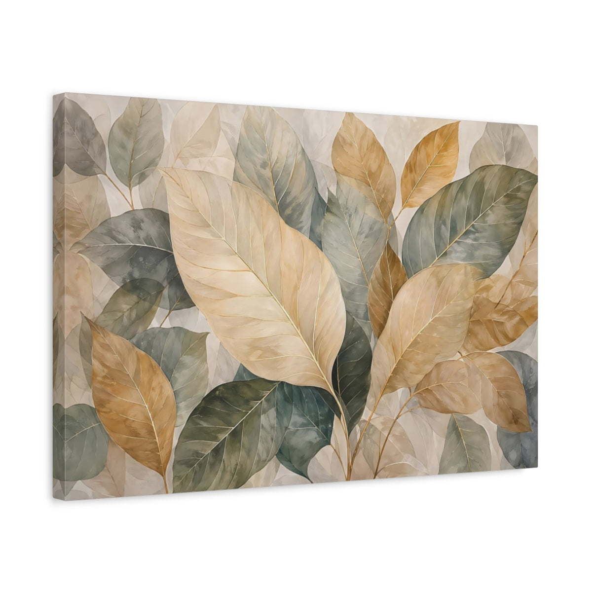 Side Mockup 3. Nature Leaves Earthy Botanical shown as stretched canvas wall art