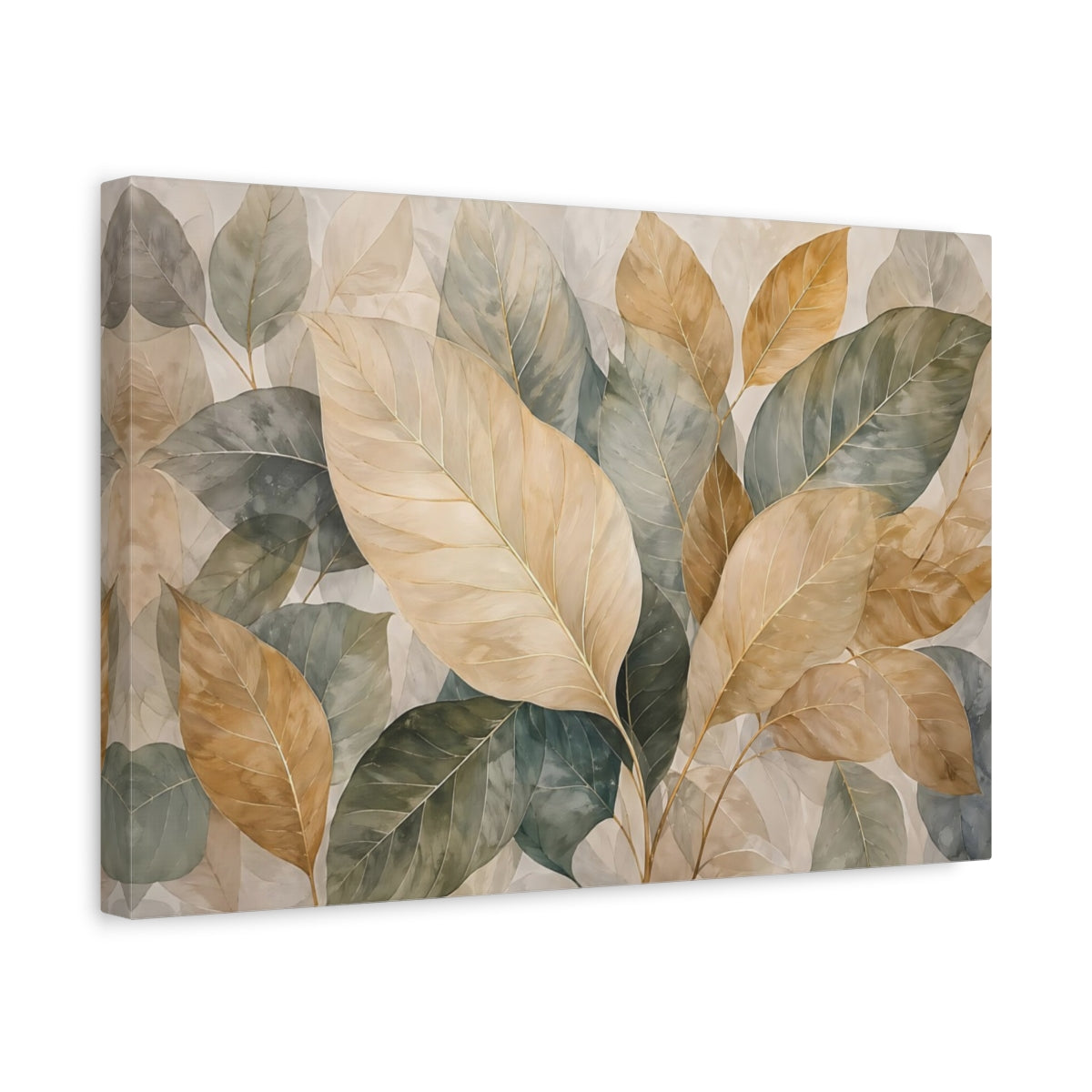 Side Mockup 4. Nature Leaves Earthy Botanical shown as stretched canvas wall art