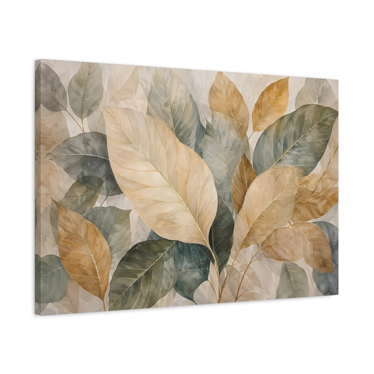 Side Mockup 2. Nature Leaves Earthy Botanical shown as stretched canvas wall art