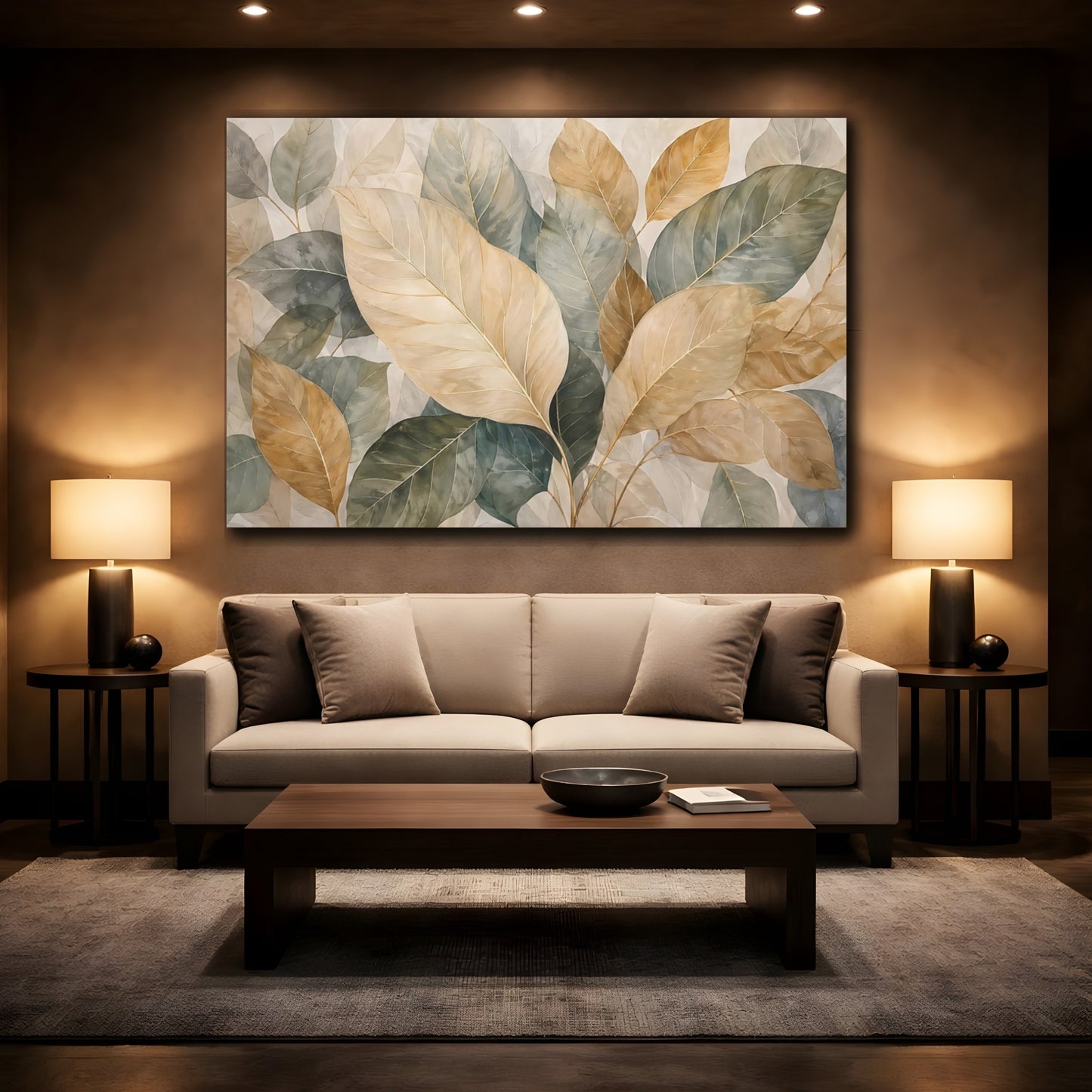 Mockup 2. Nature Leaves Earthy Botanical shown as stretched canvas wall art