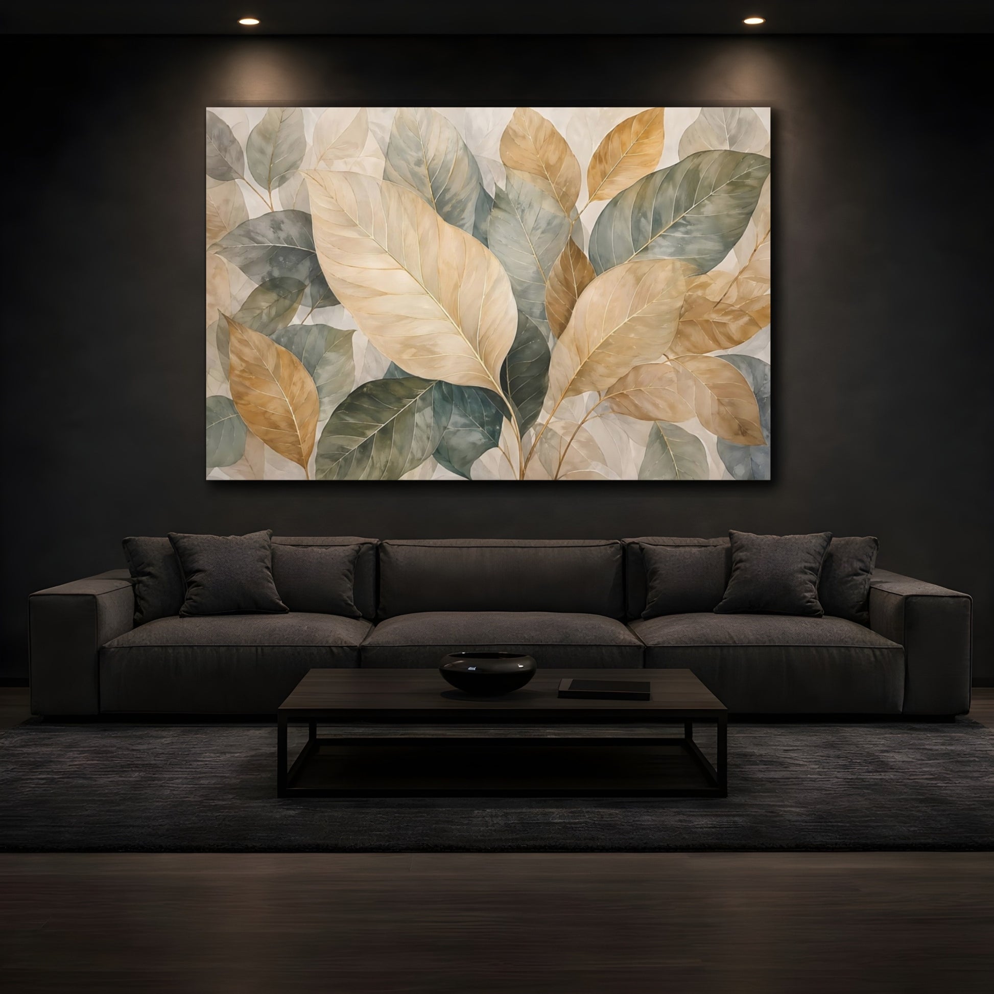 Mockup 3. Nature Leaves Earthy Botanical shown as stretched canvas wall art