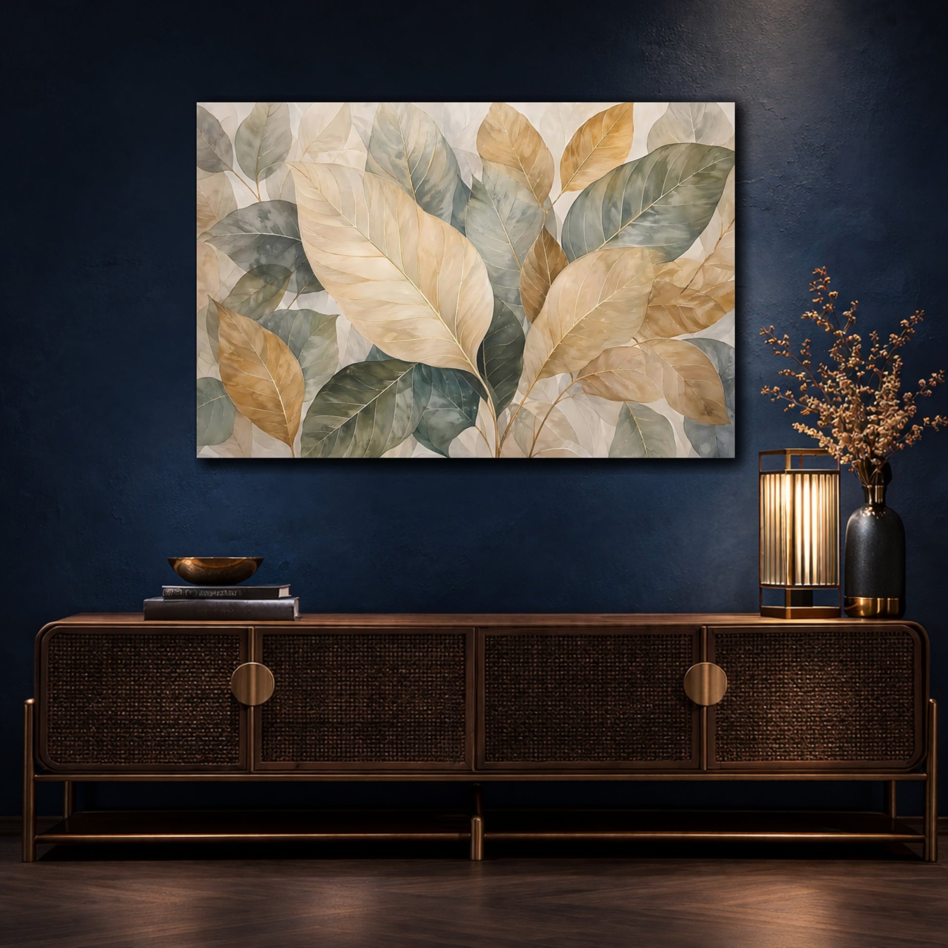 Mockup 4. Nature Leaves Earthy Botanical shown as stretched canvas wall art