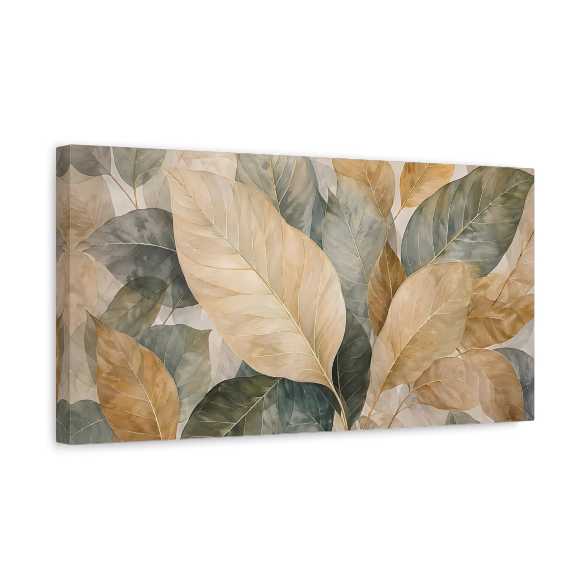 Side Mockup 3. Nature Leaves Earthy Leaves shown as stretched canvas wall art