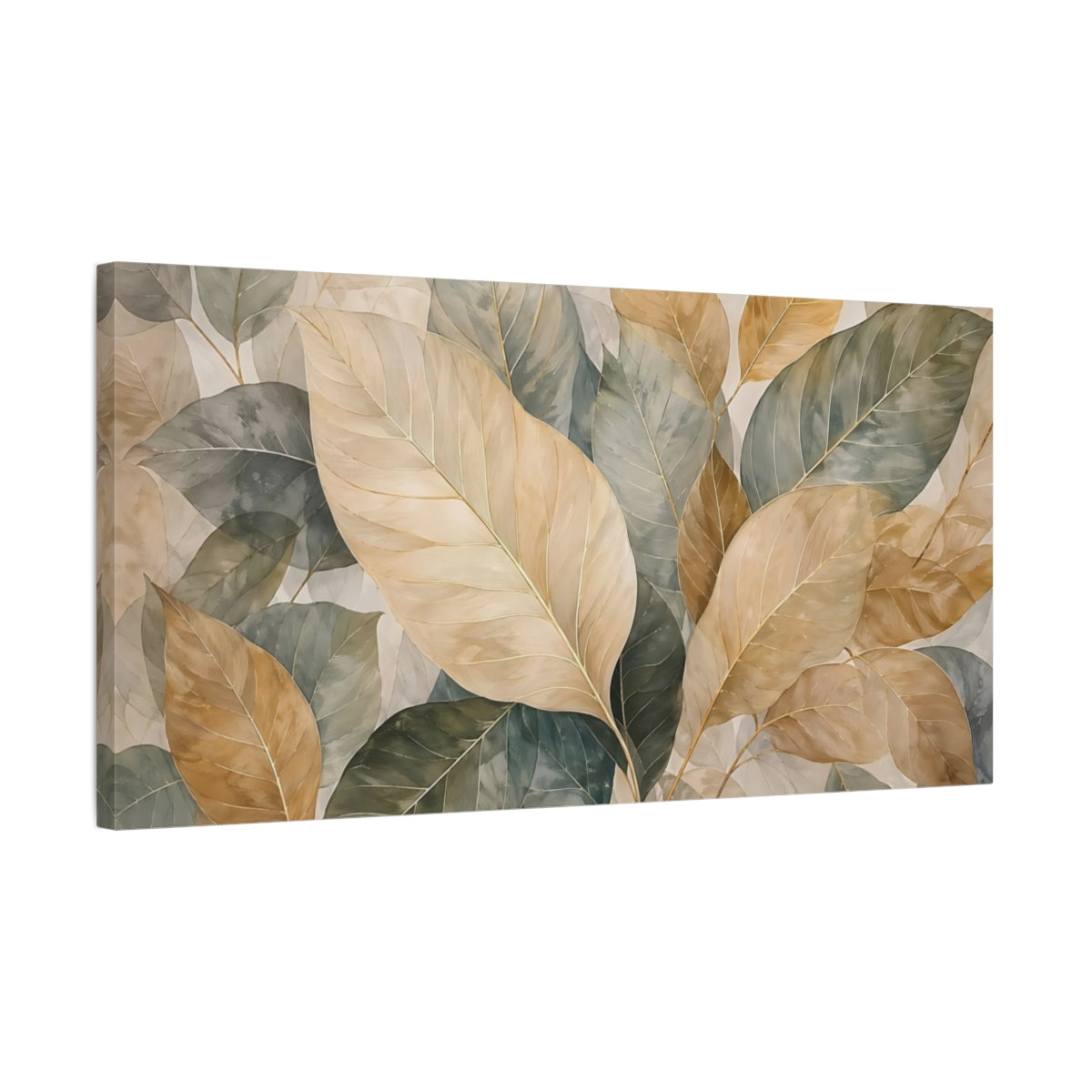 Side Mockup 1. Nature Leaves Earthy Leaves shown as stretched canvas wall art