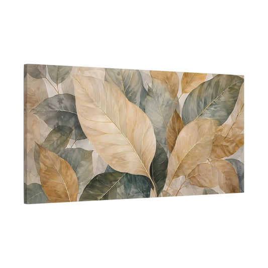 Main Mockup. Nature Leaves Earthy Leaves shown as stretched canvas wall art