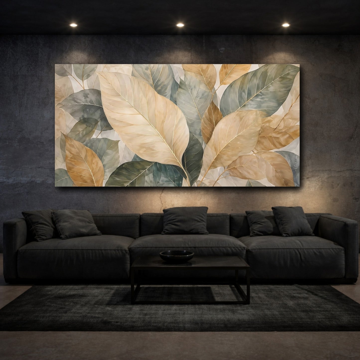 Mockup 2. Nature Leaves Earthy Leaves shown as stretched canvas wall art