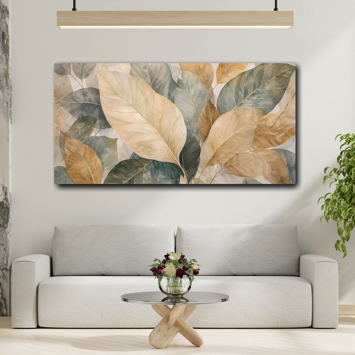 Mockup 3. Nature Leaves Earthy Leaves shown as stretched canvas wall art