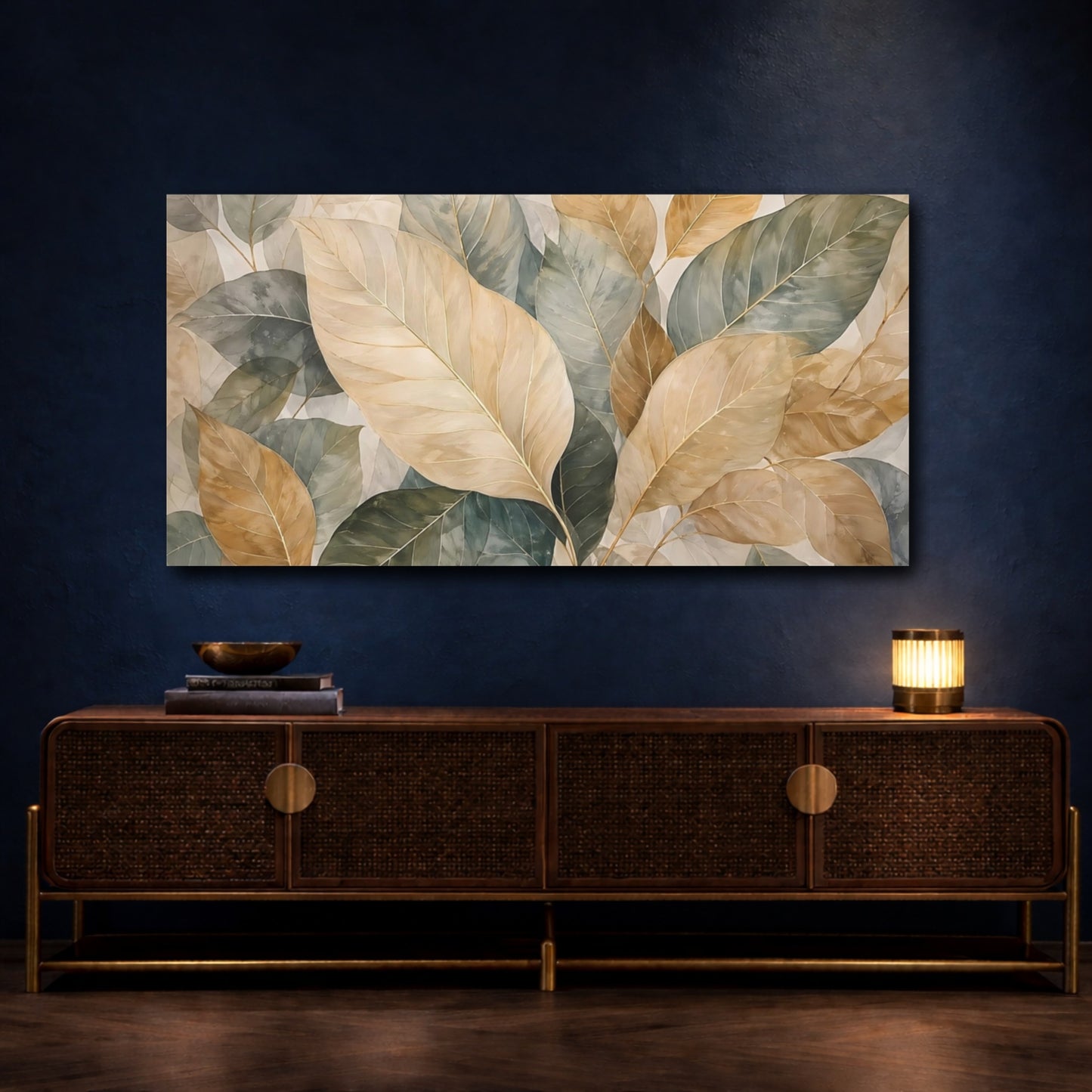 Mockup 4. Nature Leaves Earthy Leaves shown as stretched canvas wall art