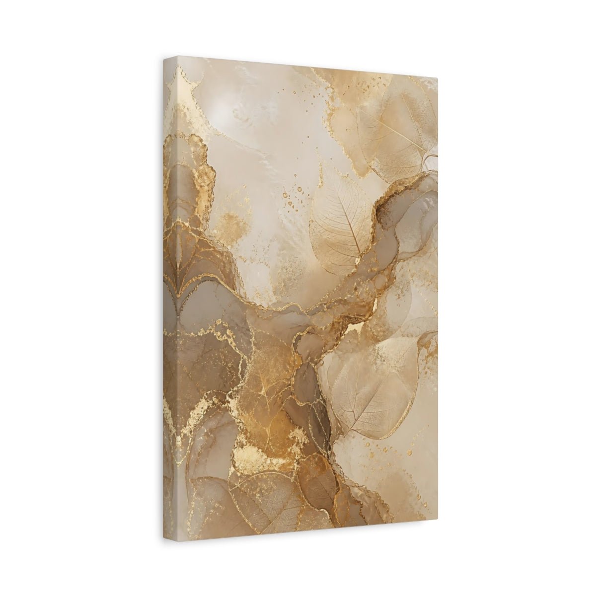 Nature Leaves Gold And Beige Canvas Print – Living Room, Above Sofa, - YesArtYes