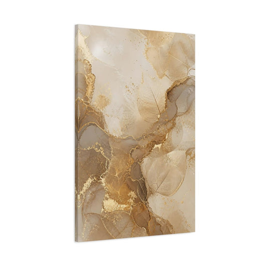 Nature Leaves Gold And Beige Canvas Print – Living Room, Above Sofa, - YesArtYes