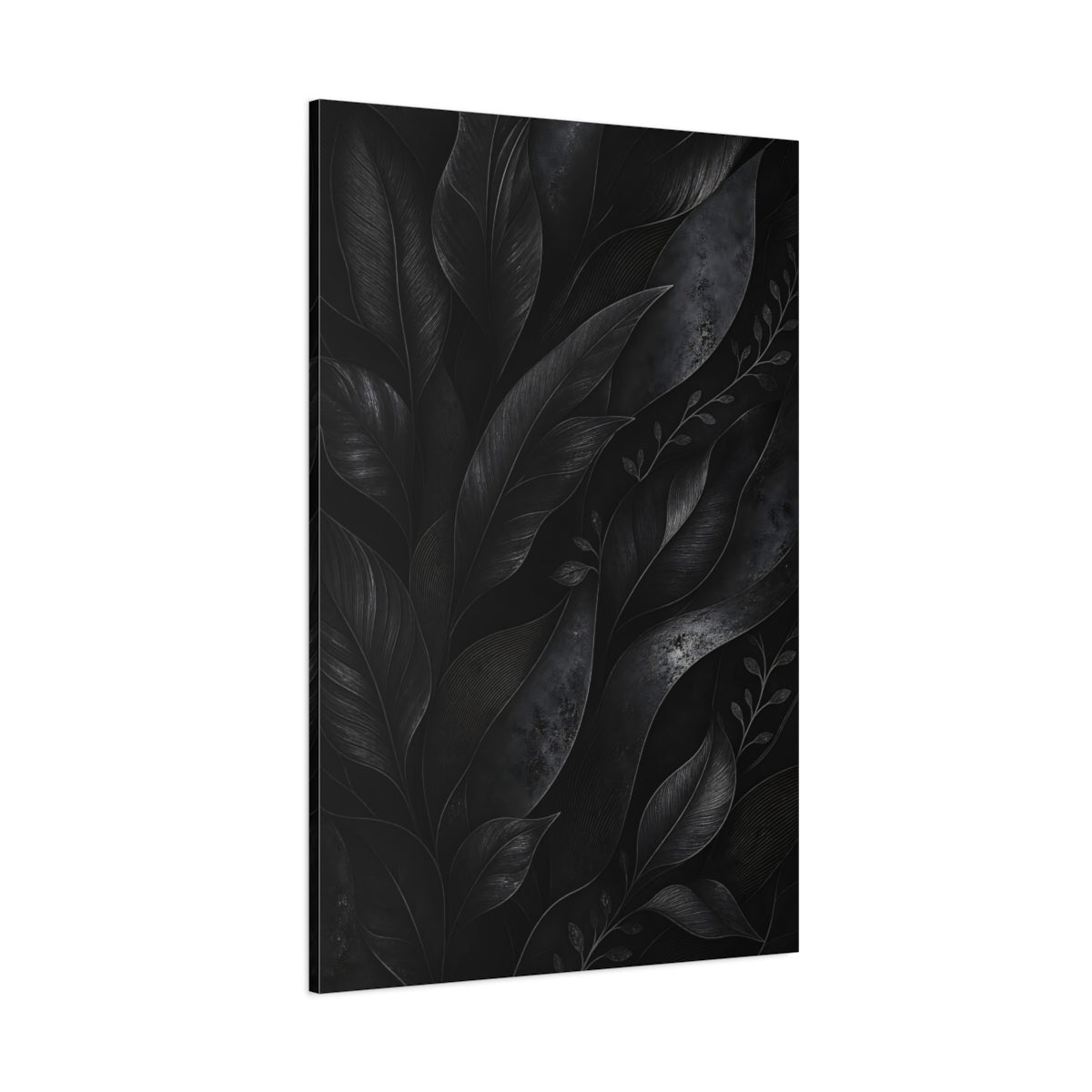 Nature Leaves Monochrome Foliage Canvas Print – Living Room, Above Fireplace, - YesArtYes