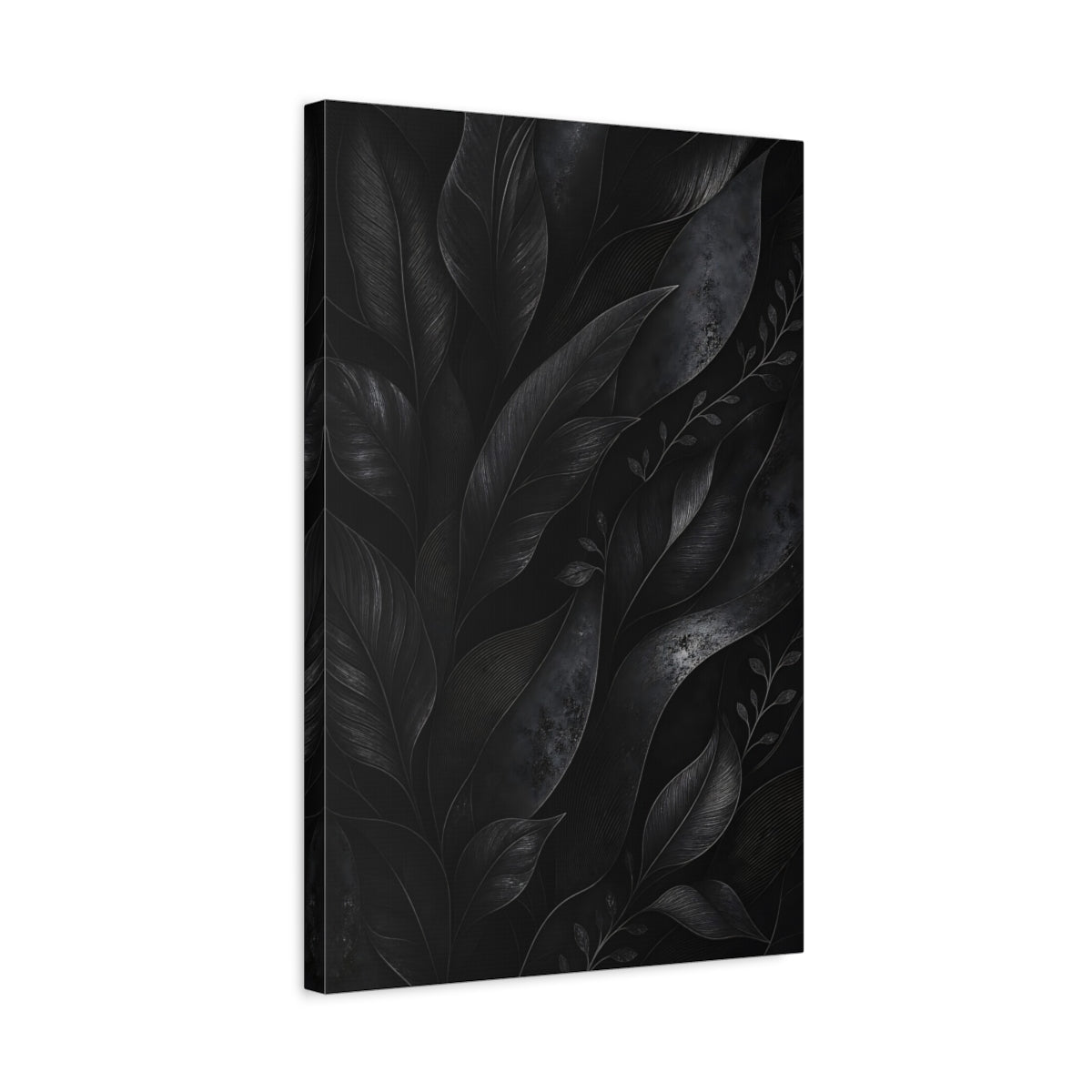 Nature Leaves Monochrome Foliage Canvas Print – Living Room, Above Fireplace, - YesArtYes