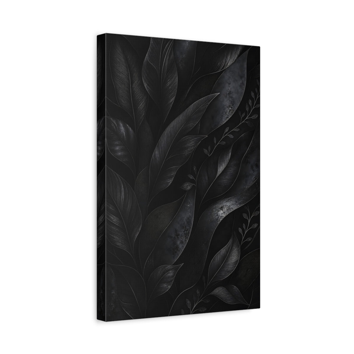 Nature Leaves Monochrome Foliage Canvas Print – Living Room, Above Fireplace, - YesArtYes