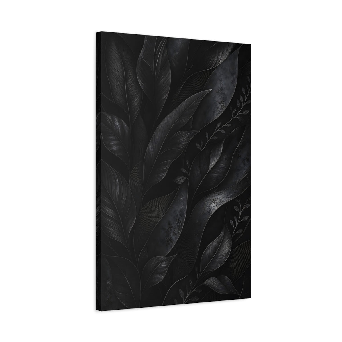 Nature Leaves Monochrome Foliage Canvas Print – Living Room, Above Fireplace, - YesArtYes