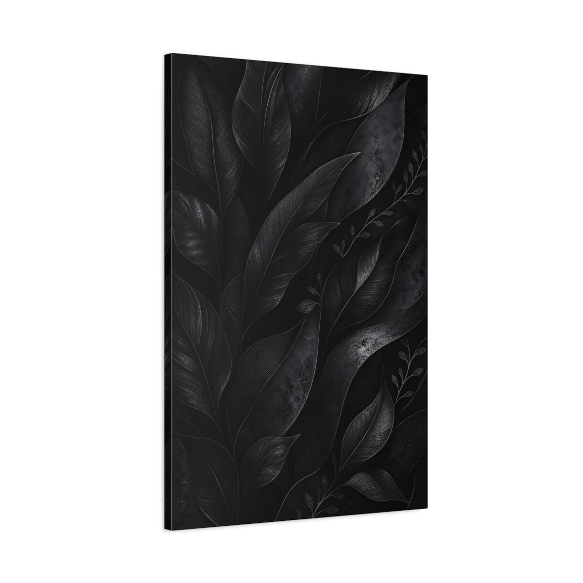 Nature Leaves Monochrome Foliage Canvas Print – Living Room, Above Fireplace, - YesArtYes
