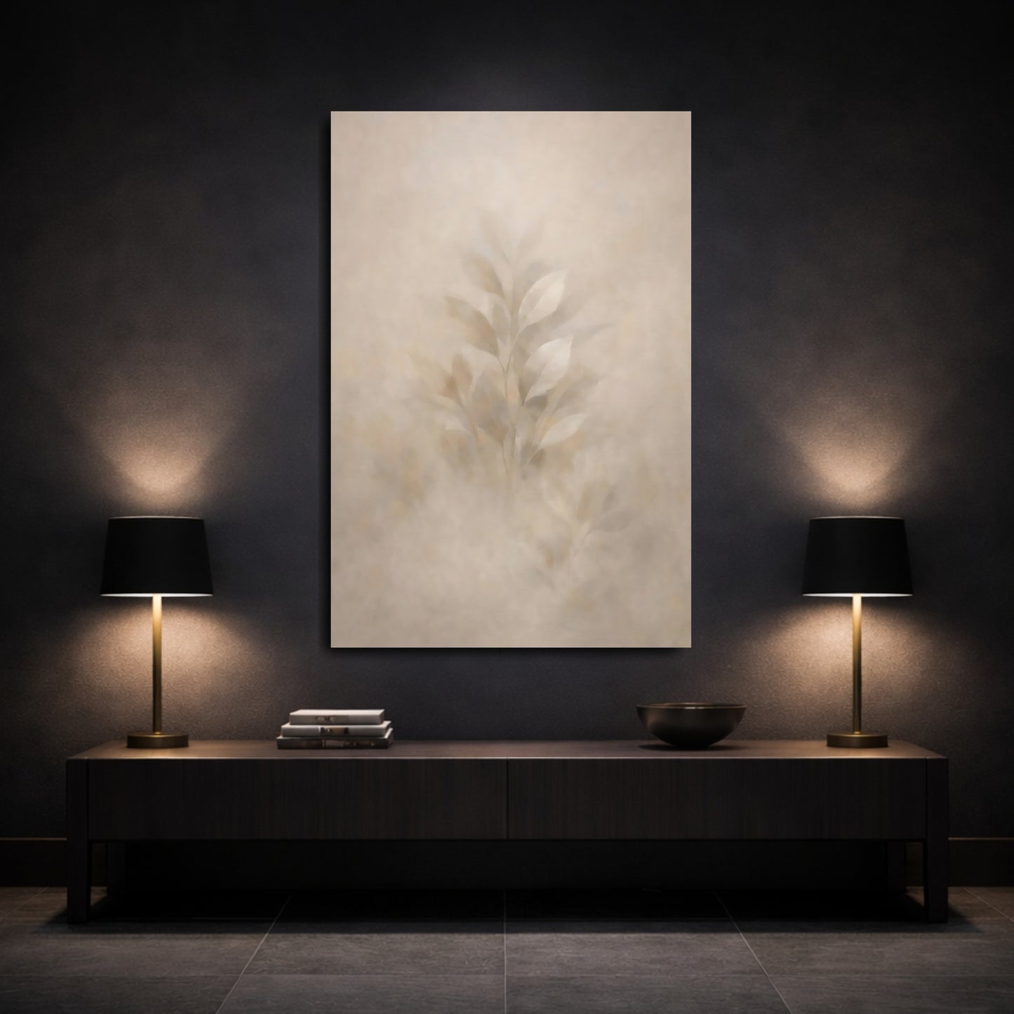 Mockup 2. Nature Leaves Muted Leaves shown as stretched canvas wall art
