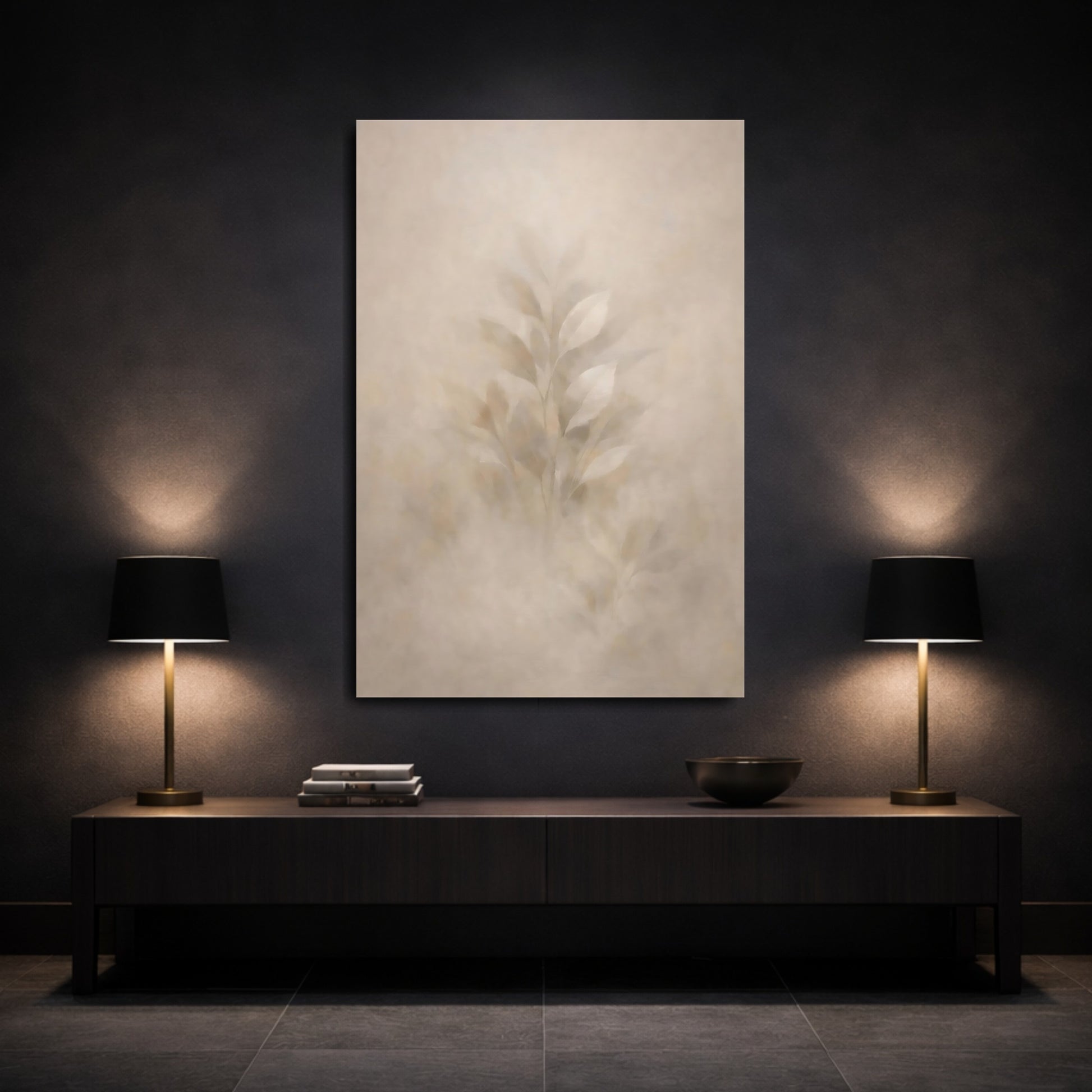 Mockup 2. Nature Leaves Muted Leaves shown as stretched canvas wall art