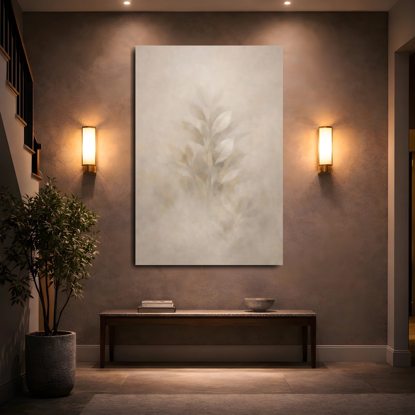 Mockup 4. Nature Leaves Muted Leaves shown as stretched canvas wall art