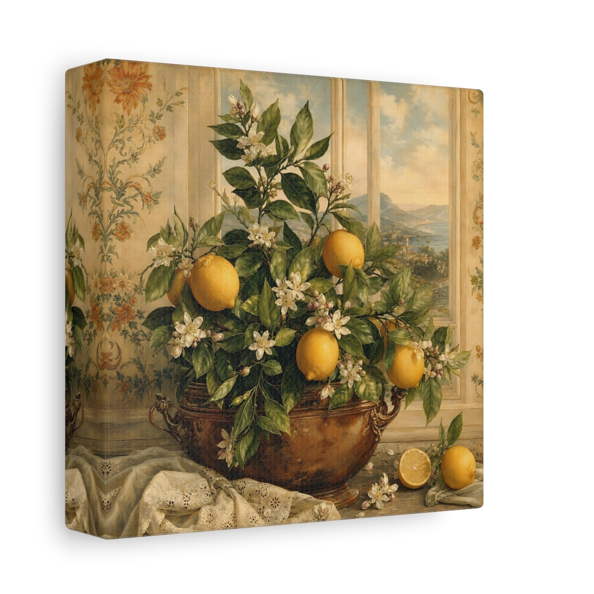 Side Mockup 2. Nature Lemon Plant Yellow Lemons shown as stretched canvas wall art