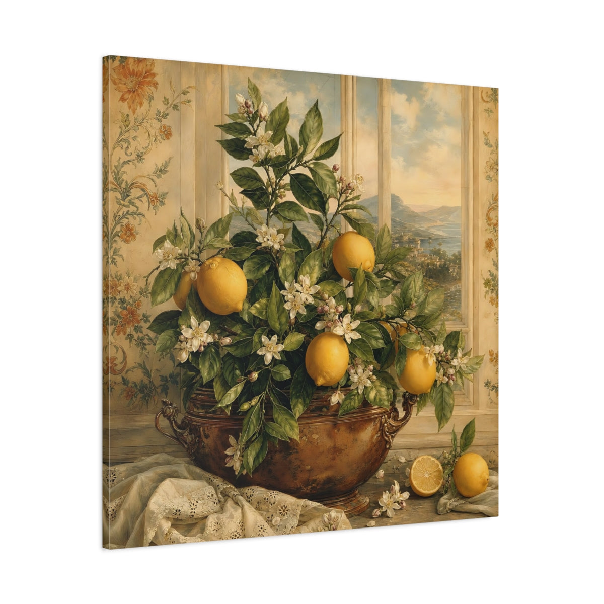 Side Mockup 1. Nature Lemon Plant Yellow Lemons shown as stretched canvas wall art