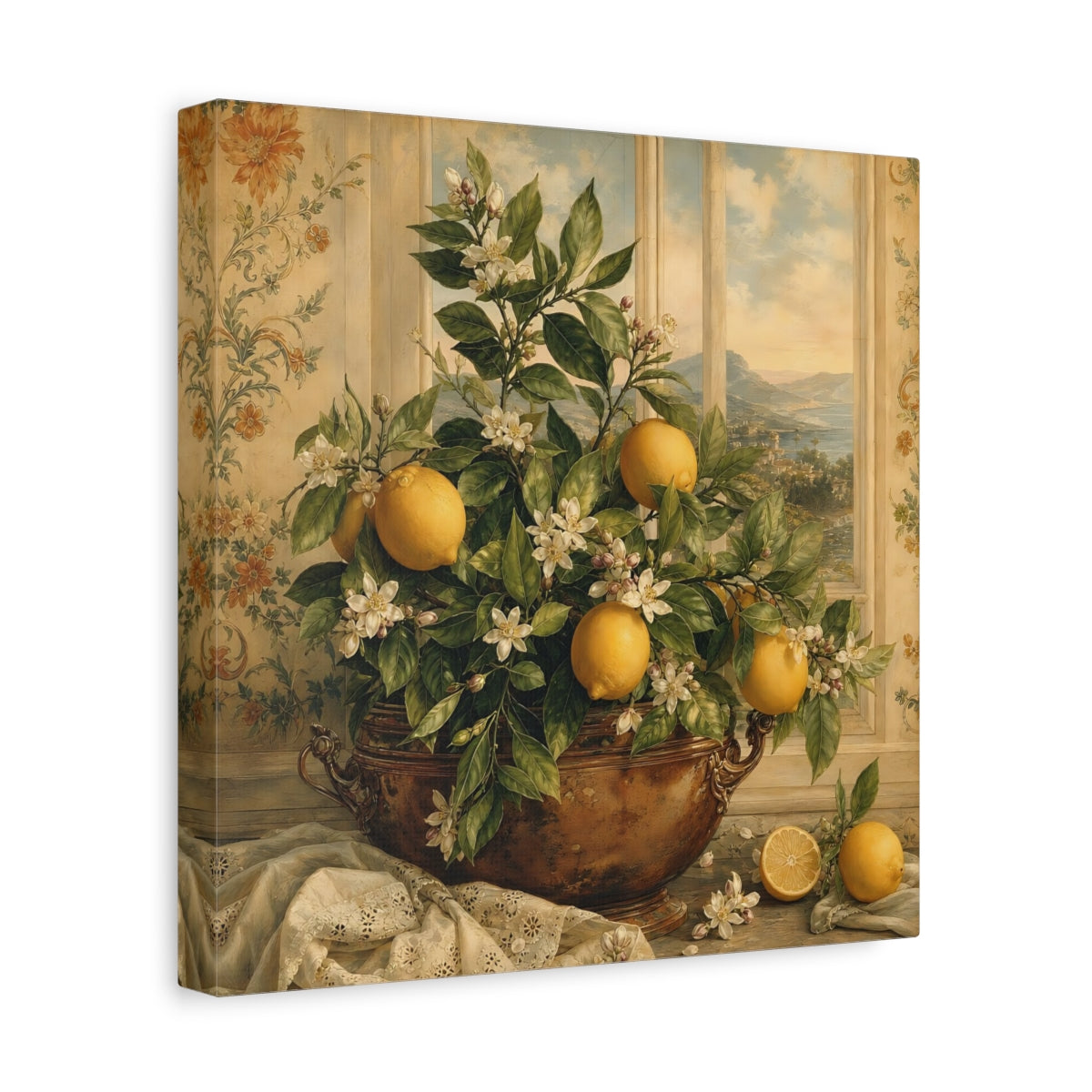 Side Mockup 8. Nature Lemon Plant Yellow Lemons shown as stretched canvas wall art