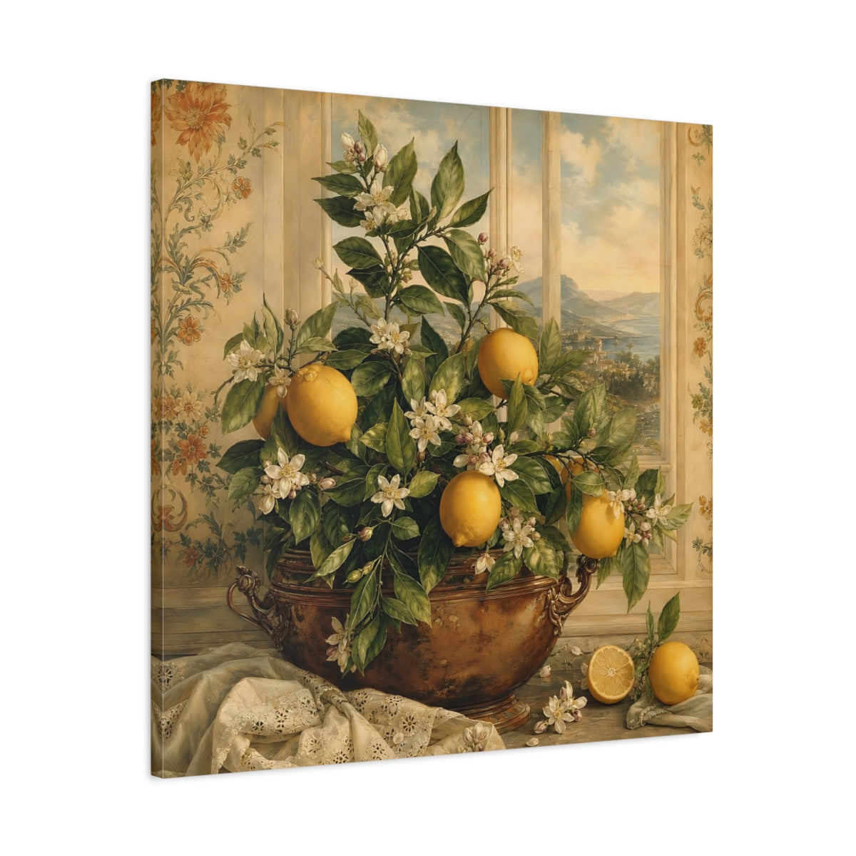 Side Mockup 3. Nature Lemon Plant Yellow Lemons shown as stretched canvas wall art