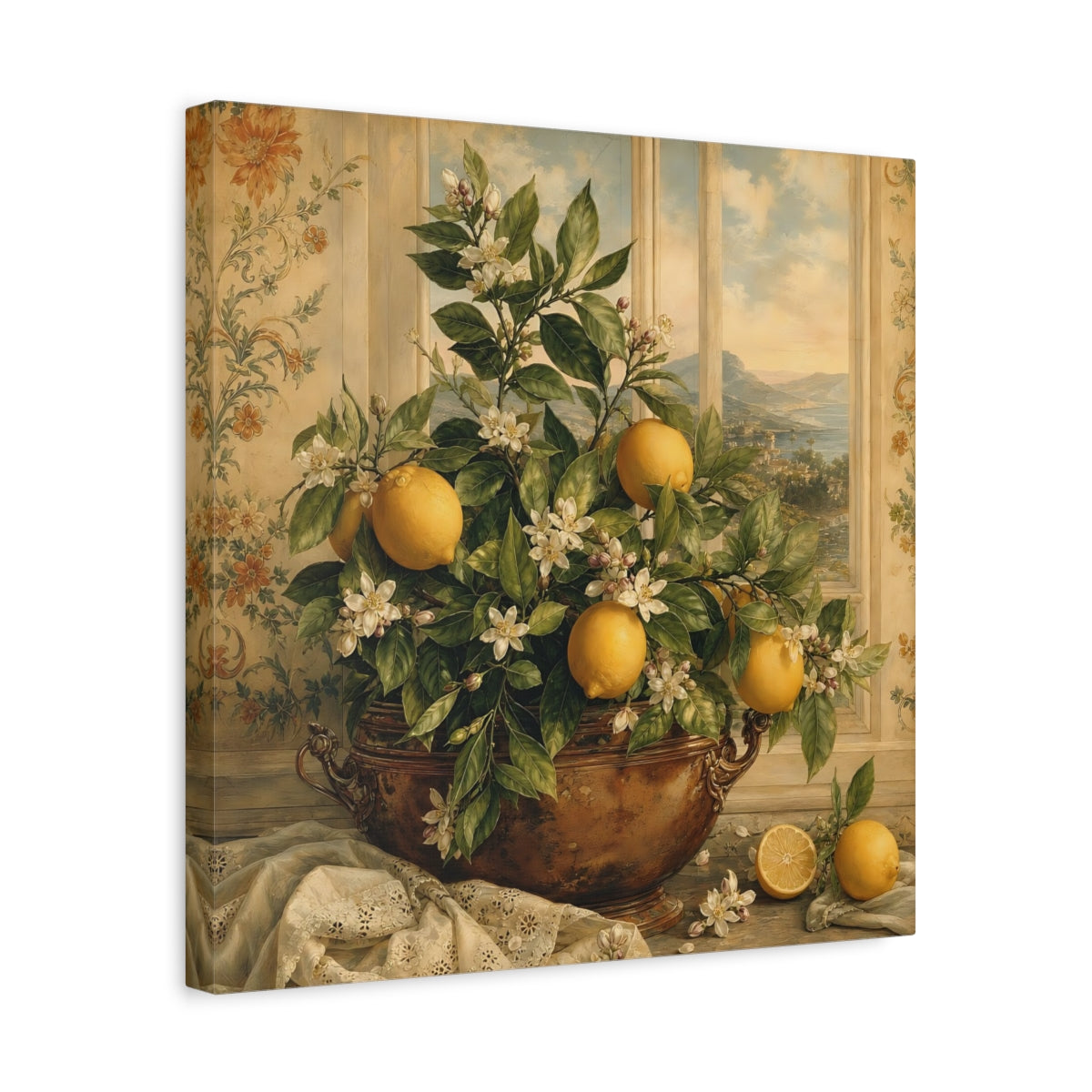 Side Mockup 6. Nature Lemon Plant Yellow Lemons shown as stretched canvas wall art