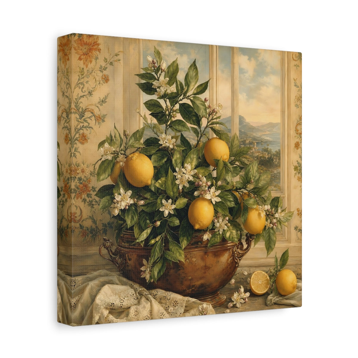 Side Mockup 9. Nature Lemon Plant Yellow Lemons shown as stretched canvas wall art