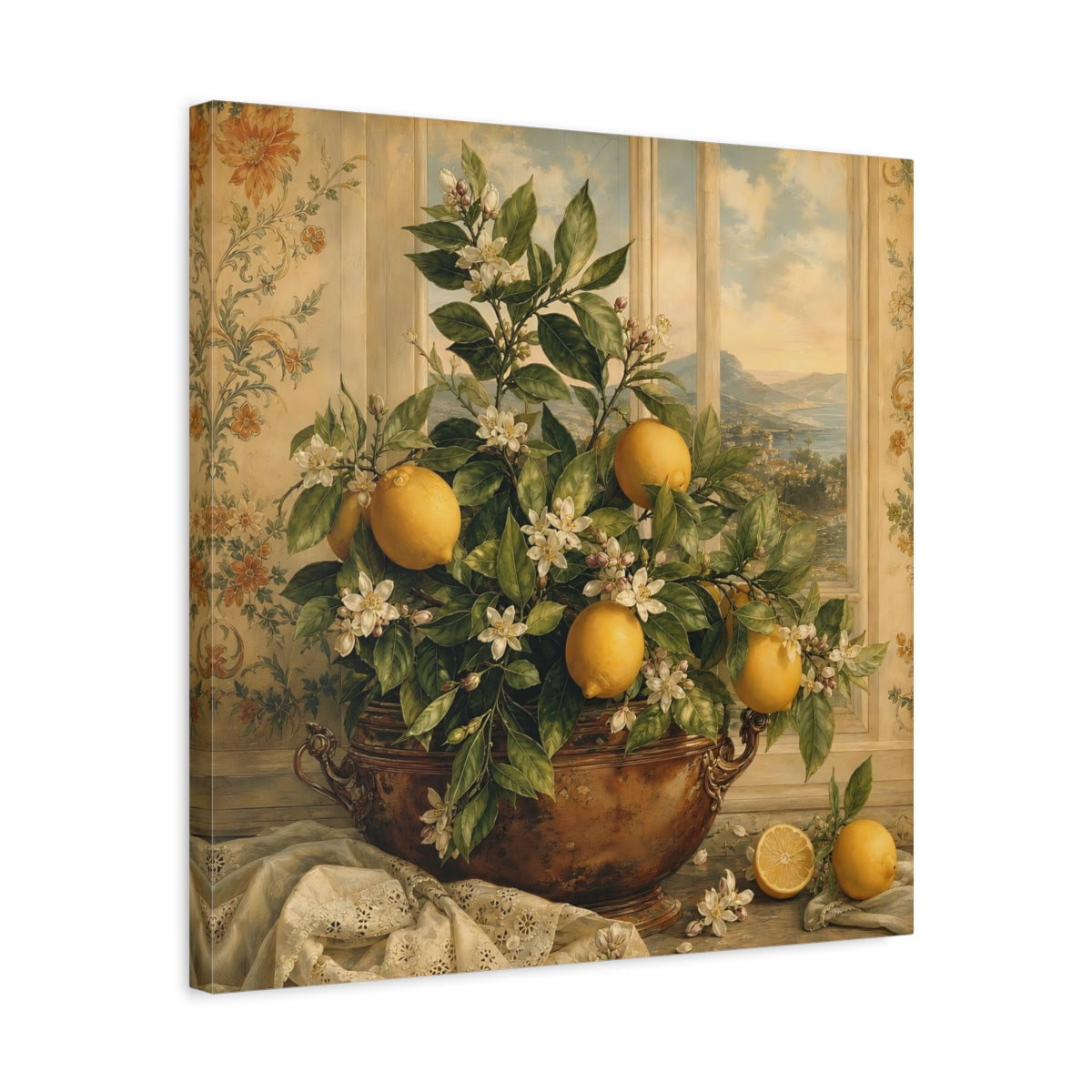 Side Mockup 5. Nature Lemon Plant Yellow Lemons shown as stretched canvas wall art