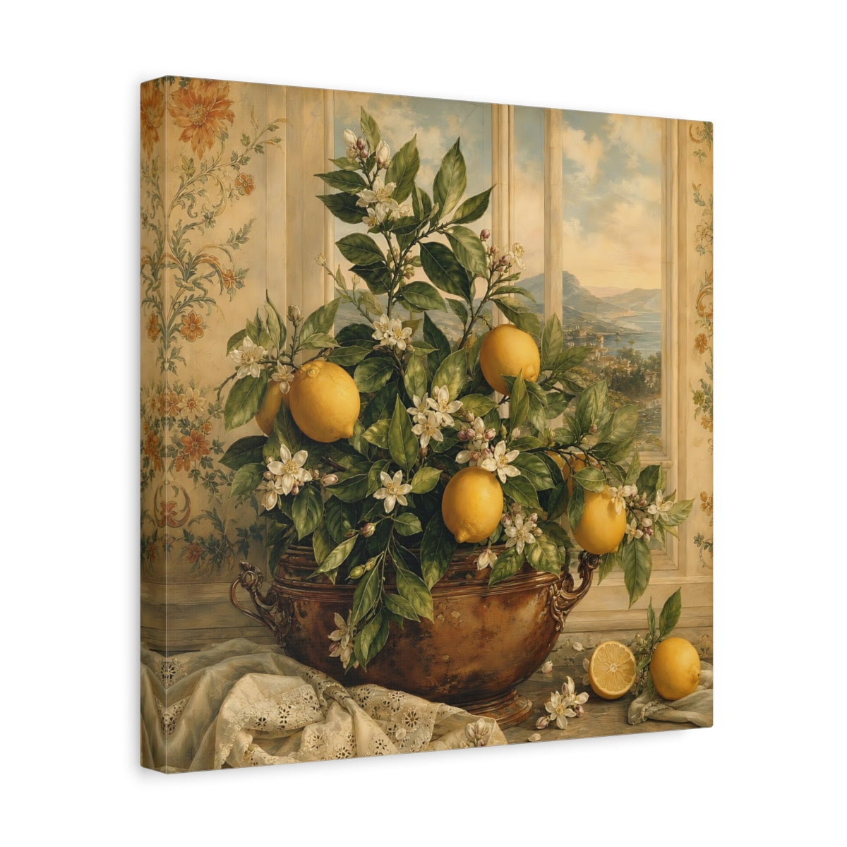 Side Mockup 7. Nature Lemon Plant Yellow Lemons shown as stretched canvas wall art