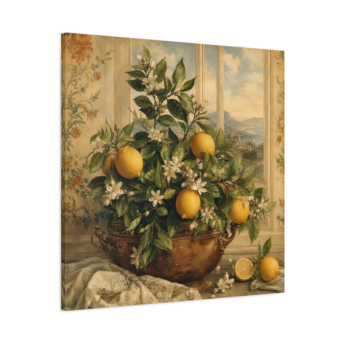 Main Mockup. Nature Lemon Plant Yellow Lemons shown as stretched canvas wall art