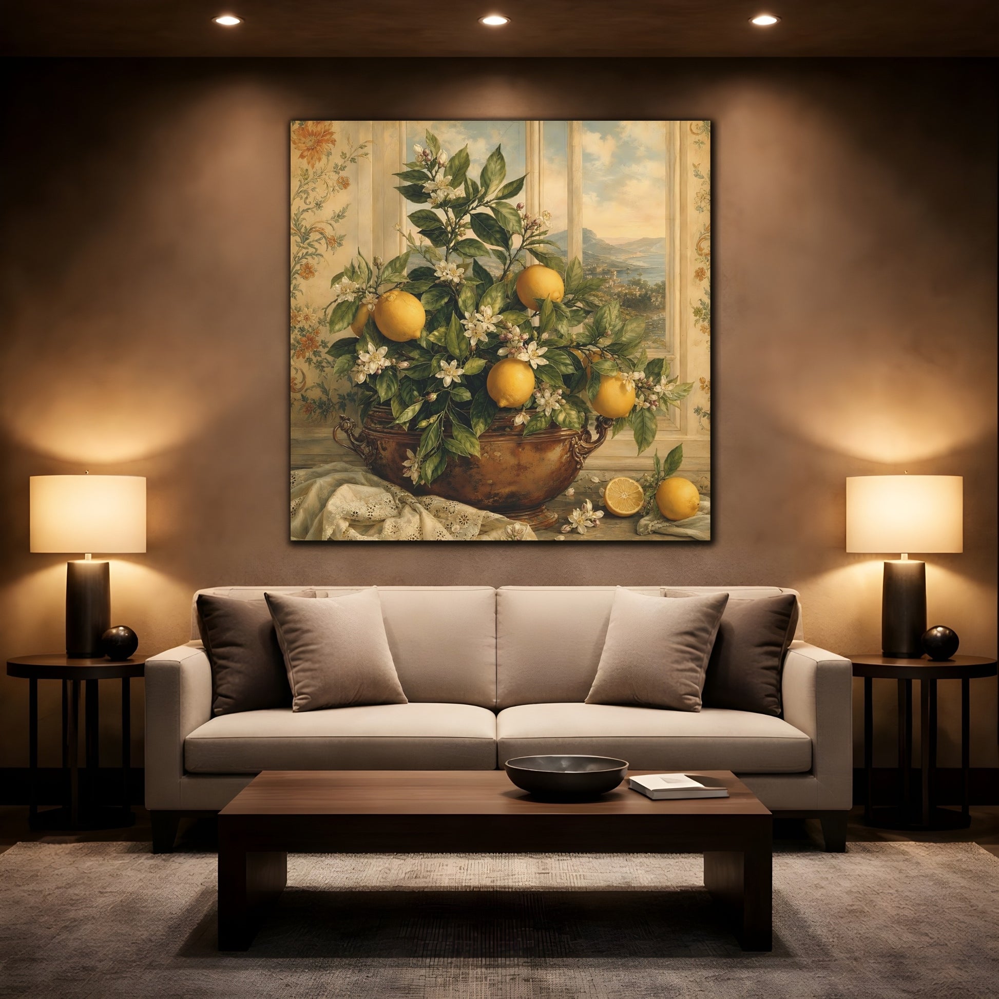 Mockup 2. Nature Lemon Plant Yellow Lemons shown as stretched canvas wall art