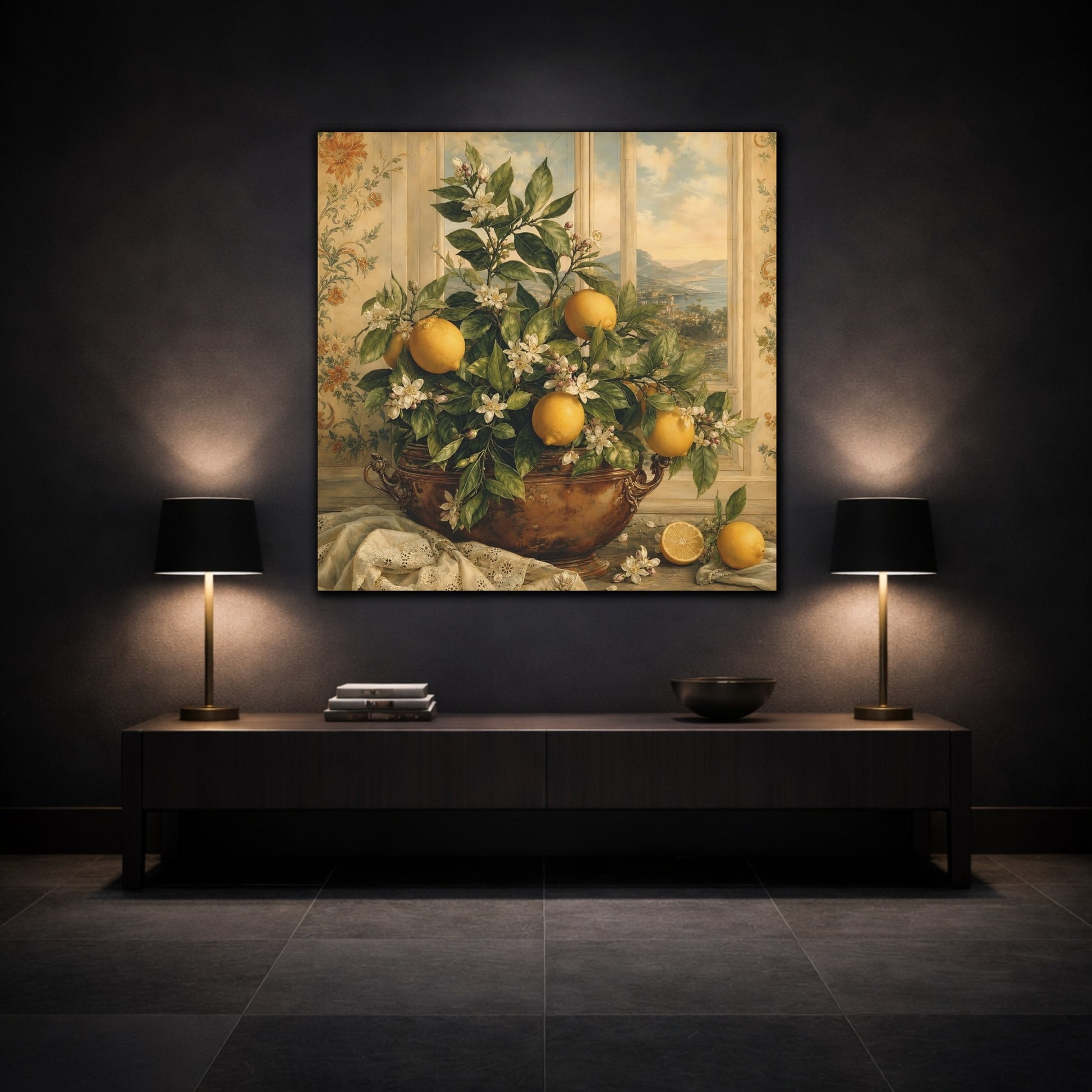 Mockup 3. Nature Lemon Plant Yellow Lemons shown as stretched canvas wall art