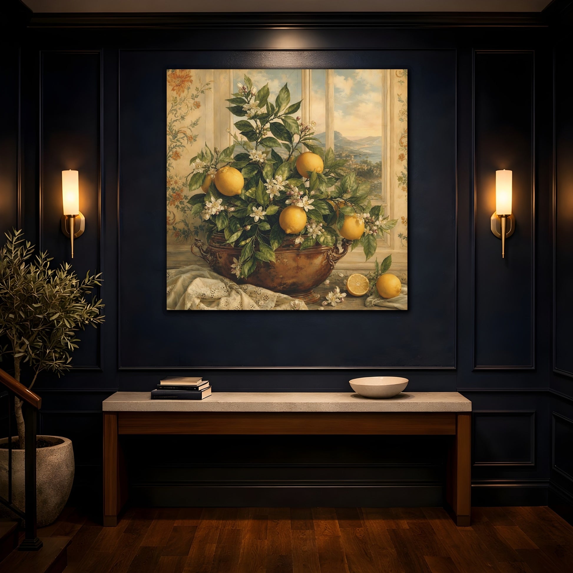Mockup 4. Nature Lemon Plant Yellow Lemons shown as stretched canvas wall art